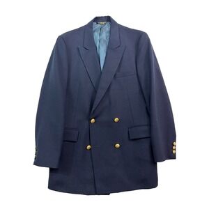 vtg Navy Blue Double Breasted 38R 39R Hopsack Wool Blazer Jacket Sport Suit Coat